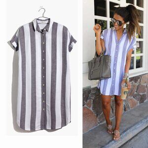 Madewell - Maywood Stripe Shirtdress Button-Up J2867 | Small | Gray & White